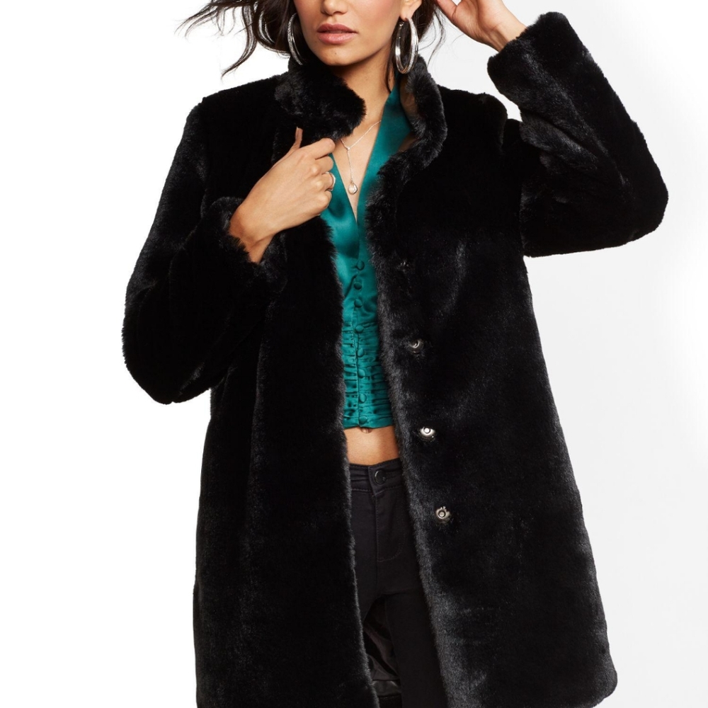 New York & Company faux fur jacket in black